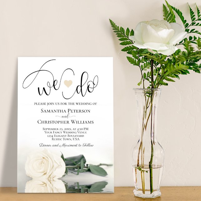 We Do! Elegant Ivory White Rose Romantic Wedding Invitation (Creator Uploaded)