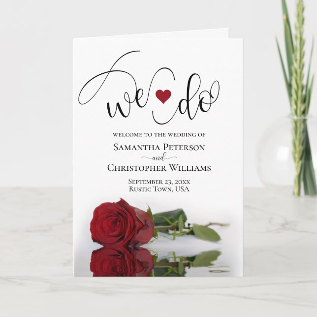 We Do Elegant Long Stemmed Red Rose Wedding Programme (Front)