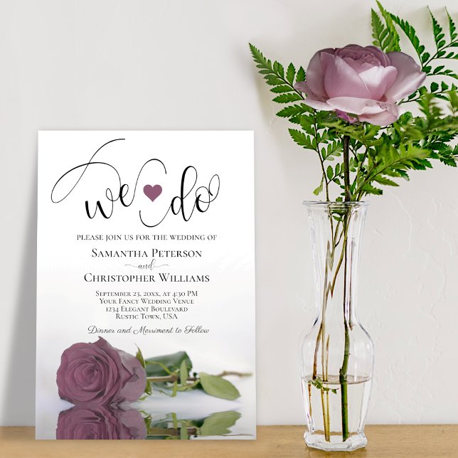 We Do! Elegant Mauve Pink Rose Romantic Wedding Invitation (Creator Uploaded)