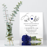 We Do! Elegant Navy Blue Rose Romantic Wedding Invitation<br><div class="desc">This beautiful wedding invitation is romantic, playful, and stylish. It features a fun title with a cute heart and modern script lettering reading "we do" at the top, with all the details below. At the bottom is a gorgeous single long-stemmed navy blue rose lying on its side reflecting in a...</div>