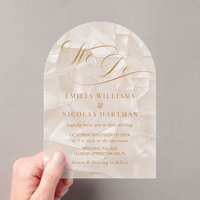 We Do Elegant Neutral Wedding Acrylic Invitations (Insitu (Handheld))