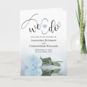 We Do Elegant Pale Blue Rose Folded Wedding Programme