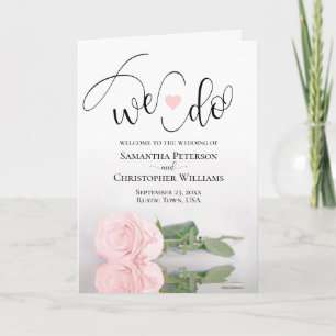 We Do Elegant Pale Blush Pink Rose Wedding Programme