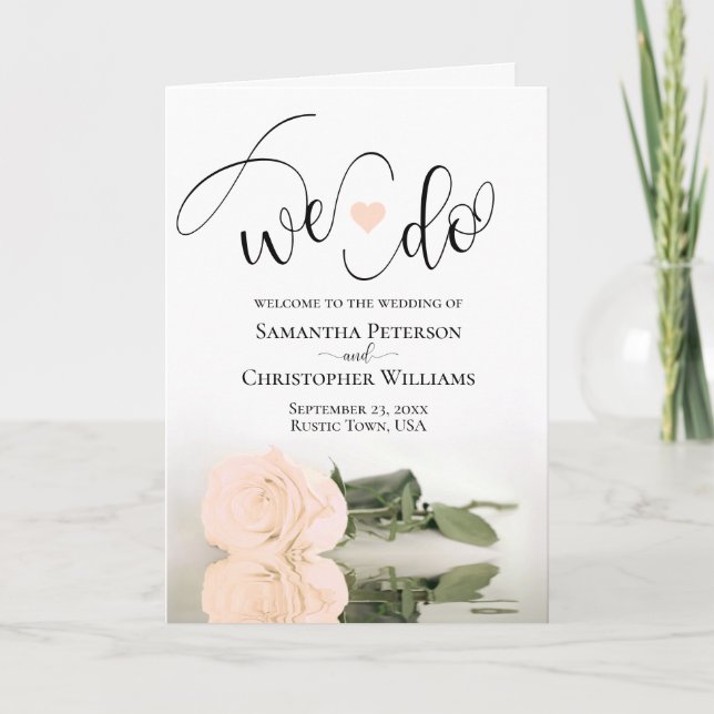 We Do Elegant Pale Peach Rose Folded Wedding Programme (Front)