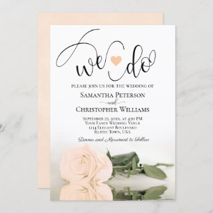 We Do! Elegant Pale Peach Rose Romantic Wedding Invitation