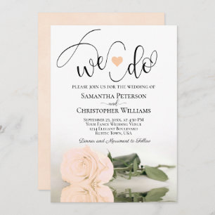 We Do! Elegant Pale Peach Rose Romantic Wedding Invitation