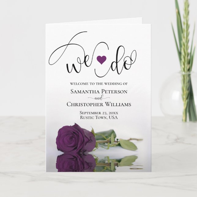 We Do Elegant Plum Purple Rose Modern Wedding Programme (Front)