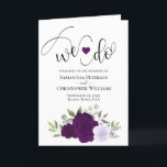 We Do Elegant Purple Roses Boho Chic Wedding Programme<br><div class="desc">Make it easy for your guests to follow along with the ceremony with these beautiful folded wedding programs. The design features hand painted watercolor roses in shades of purple, lavender, and plum. There is modern script lettering for the titles with room for details on the ceremony, the bridal party, a...</div>