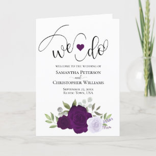 We Do Elegant Purple Roses Boho Chic Wedding Programme