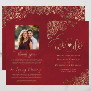 We Do! Elegant Red & Gold DIY Fold Wedding Program