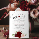 We Do! Elegant Red & Pink Roses Boho Wedding Invitation<br><div class="desc">This beautiful boho chic wedding invitation features a cluster of hand painted roses in shades of crimson red, burgundy, and blush pink, along with eucalyptus leaves and garden greenery. The heading is written in fancy script lettering and reads: We Do! with a cute burgundy colored heart between. This invite is...</div>