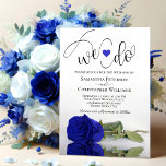 We Do! Elegant Royal Blue Rose Romantic Wedding Invitation<br><div class="desc">This beautiful wedding invitation is romantic, playful, and stylish. It features a fun title with a cute heart and modern script lettering reading "we do" at the top, with all the details below. At the bottom is a gorgeous single long-stemmed royal blue or cobalt coloured rose lying on its side...</div>