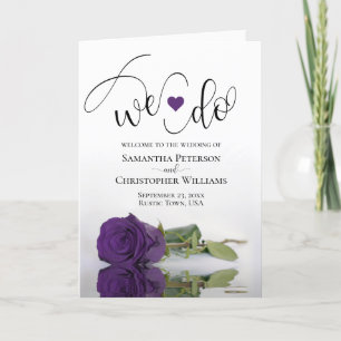 We Do Elegant Royal Purple Rose Folded Wedding Programme