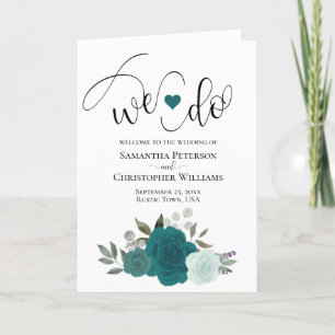 We Do Elegant Teal & Aqua Roses Boho Wedding Programme