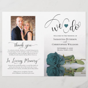 We Do! Elegant Teal Rose Modern Wedding Program