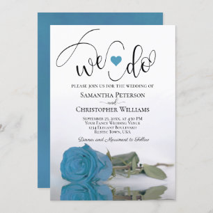 We Do Elegant Turquoise Blue Rose Romantic Wedding Invitation
