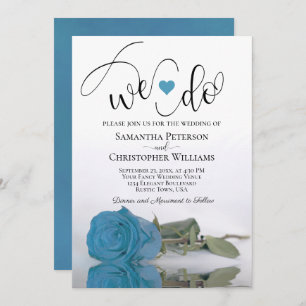 We Do Elegant Turquoise Blue Rose Romantic Wedding Invitation
