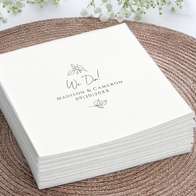 We Do Elegant Wedding Botanical Black & White  Napkin (Creator Uploaded)