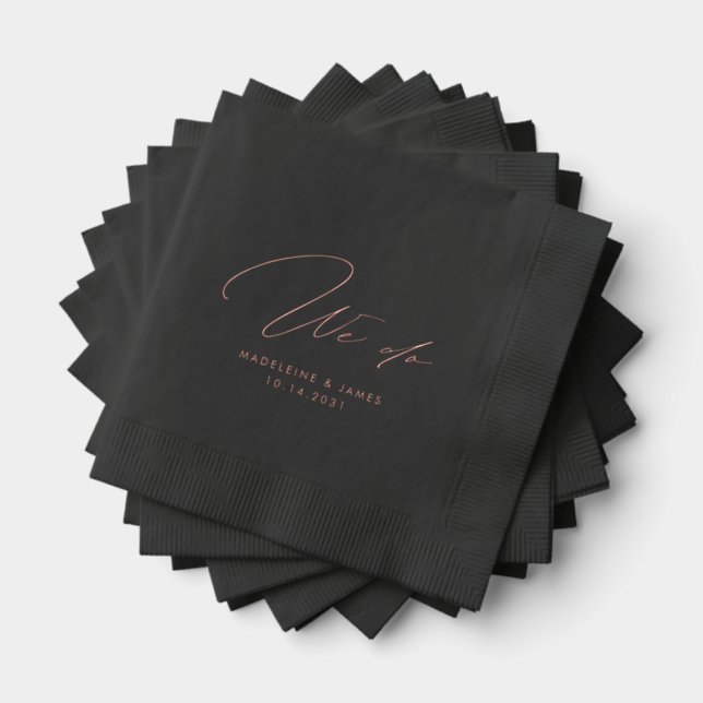 We Do Elegant Wedding Calligraphy Black Gold Foil Napkins (Insitu (Stacked))