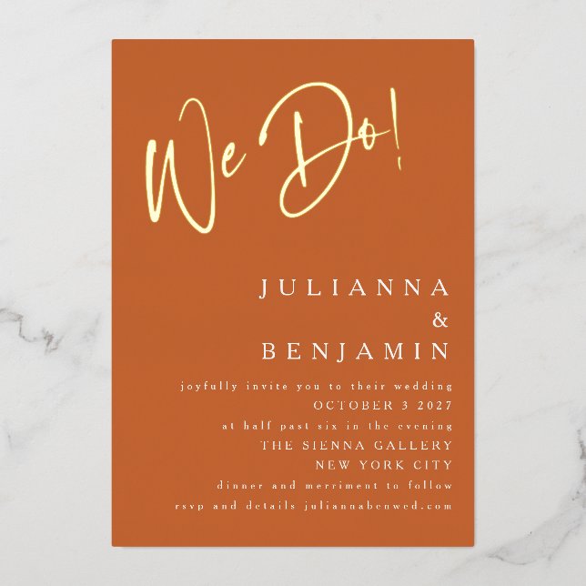 We Do Elegant Wedding Website Burnt Orange Gold (Front)
