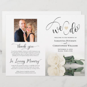 We Do! Elegant White Rose Modern Wedding Program