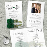 We Do! Emerald Green Rose DIY Fold Wedding Program<br><div class="desc">This beautiful wedding program is both modern and elegant. The DIY folded design features modern script lettering on the front reading "we do" with the names of the couple and wedding date/location. There is a photo of a beautiful long-stemmed emerald green colored rose reflecting in a pool of water with...</div>