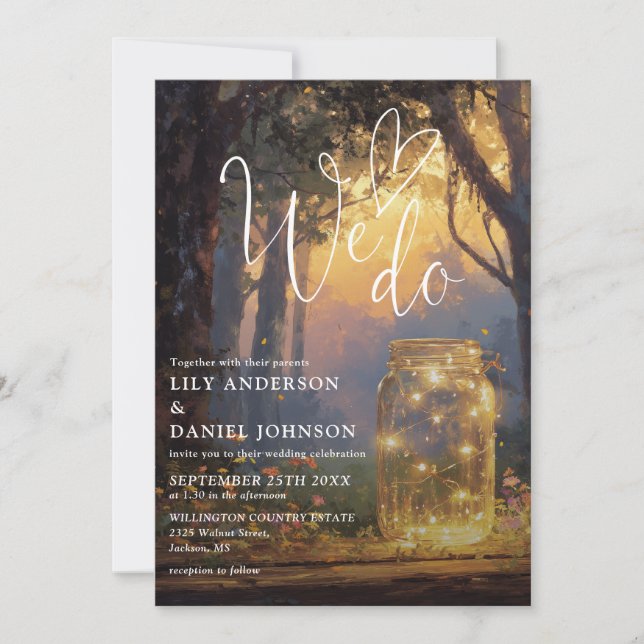 We Do Enchanted Forest Mason Jar Wedding Invitation (Front)