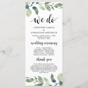 We Do, Eucalyptus Greenery Wedding Ceremony  Programme