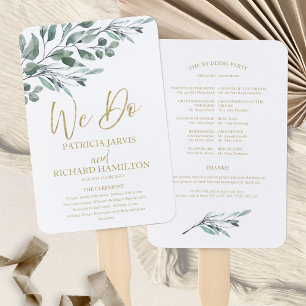 We Do Eucalyptus Leaves Greenery Wedding Programs Hand Fan