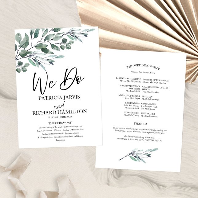 We Do Eucalyptus Leaves Greenery Wedding Programs Programme (Creator Uploaded)