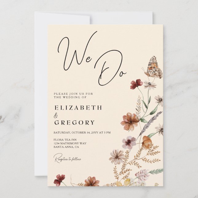 We Do Fall Boho Wildflowers Wedding Invitation (Front)