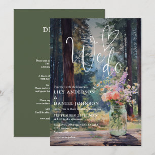 We Do Forest Floral Mason Jar All In One Wedding Invitation