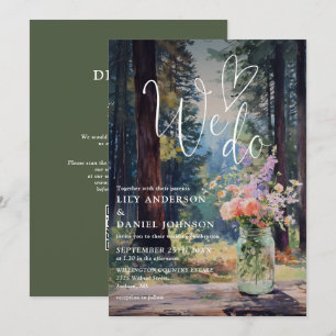 We Do Forest Floral Mason Jar QR Code Wedding Invitation