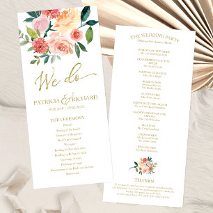 We Do Gold Floral Watercolor Wedding Program 4x9 Programme
