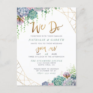 We Do Gold Glitter Script Cute Succulents Wedding Invitation Postcard