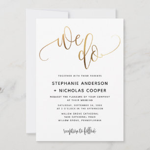 We Do Gold Lovely Script Typography Wedding Invitation