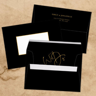 We Do Gold Name Return Address Black Wedding  Envelope