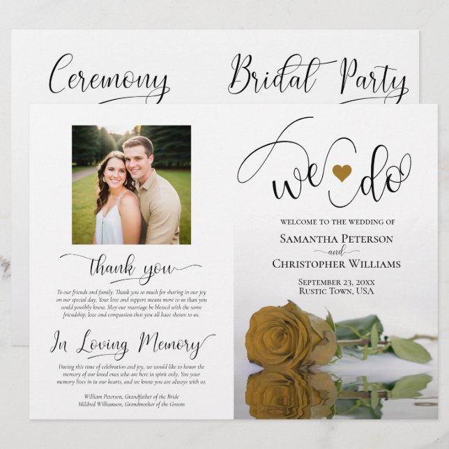 We Do! Gold Ochre Rose Modern Wedding Program (Front/Back)