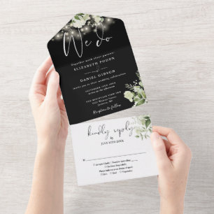 We Do Greenery Floral String Lights Wedding All In One Invitation