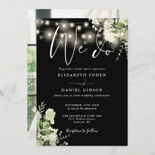 We Do Greenery String Lights Photo Wedding Invitation