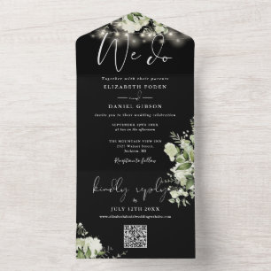 We Do Greenery String Lights QR Code Wedding All In One Invitation