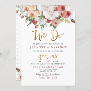 We Do   Hand-Lettered Style Script & Rose Wedding Invitation