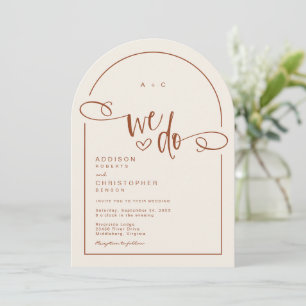 We Do Heart Terracotta Modern Script Wedding Invitation