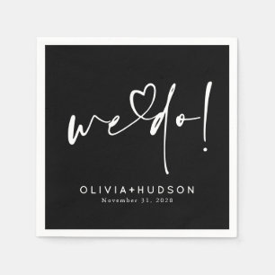 We Do Heart Typography Black Wedding  Napkin