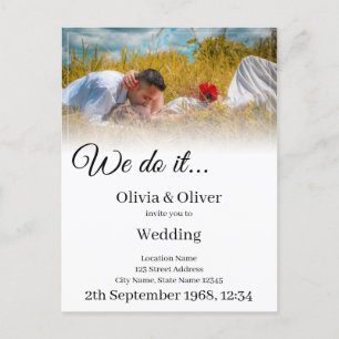 We do it - Kissing Couple on a Meadow Announcement Postcard