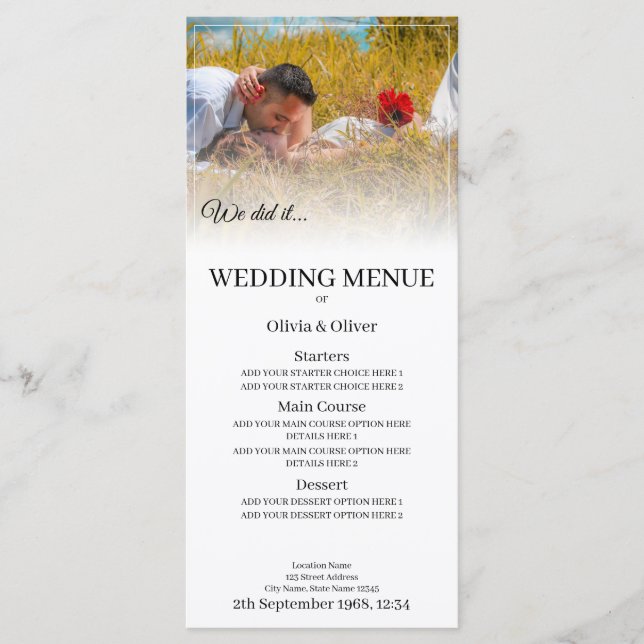 We do it - Kissing Couple on a Meadow Menu (Front)
