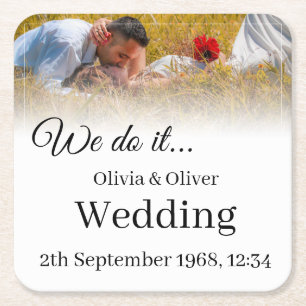 We do it - Kissing Couple on a Meadow Square Paper Coaster