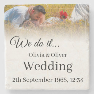 We do it - Kissing Couple on a Meadow Stone Coaster