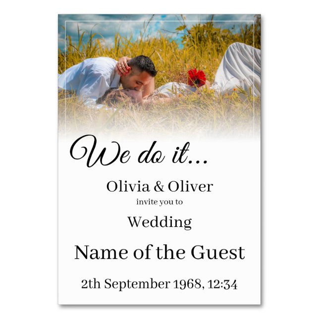 We do it - Kissing Couple on a Meadow Table Number (Front)