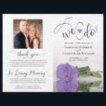 We Do! Lavender Purple Rose Modern Wedding Program<br><div class="desc">This beautiful wedding program is both modern and elegant. The DIY folded design features modern script lettering on the front reading "we do" with the names of the couple and wedding date/location. There is a photo of a beautiful long-stemmed lavender purple colored rose reflecting in a pool of water with...</div>